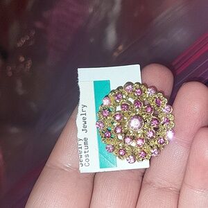 Intricate vinatge pink rhinestone pin